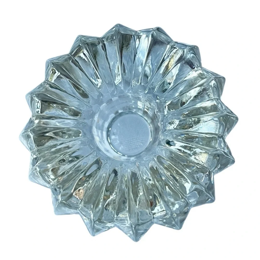 Vtg Glass Candle Holder Reversible Bud Vase Toothpick Holder Clear Ribbed 4